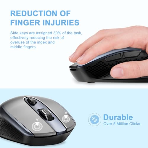 cimetech Maus Kabellos Ergonomisch, 2.4G 1600 DPI Kabellos 6 Tasten Anpassbare Seitentasten, 3 DPI-Pegel Einstellbar für PC Laptop iMac MacBook Microsoft Pro, Office Home, Grau Bild 6