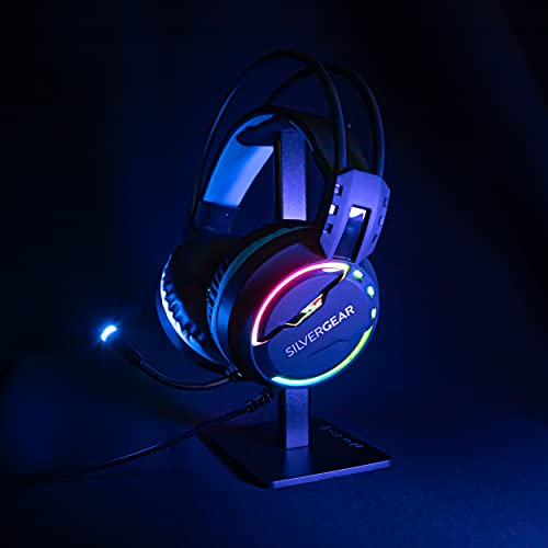 Silvergear Gaming Headset, Gaming Kopfhörer mit Mikrofon, Surround-Sound, Gaming Headset PS4, PC, Xbox One, RGB LED Licht inklusive Audio Adapter – Schwarz, Blau Bild 2