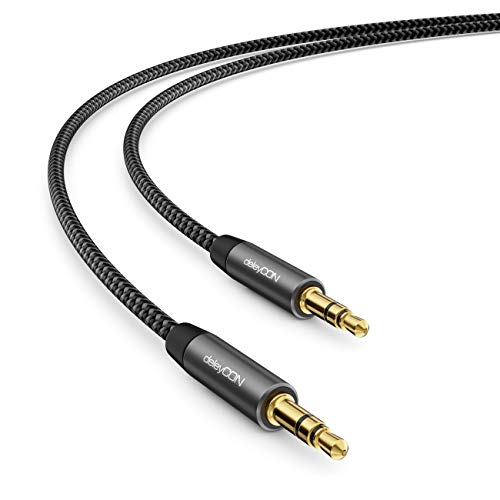 deleyCON 0,5m Nylon 3,5mm Klinke Audio Stereo AUX Kabel Klinkenkabel Audiokabel Nylonkabel Metallstecker Handy Smartphone Tablet Kopfhörer HiFi Receiver - Schwarz Bild 2