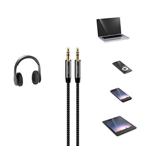 deleyCON 0,5m Nylon 3,5mm Klinke Audio Stereo AUX Kabel Klinkenkabel Audiokabel Nylonkabel Metallstecker Handy Smartphone Tablet Kopfhörer HiFi Receiver - Schwarz Bild 3