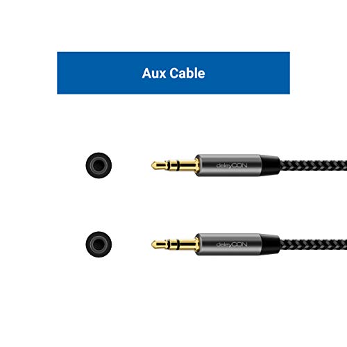 deleyCON 0,5m Nylon 3,5mm Klinke Audio Stereo AUX Kabel Klinkenkabel Audiokabel Nylonkabel Metallstecker Handy Smartphone Tablet Kopfhörer HiFi Receiver - Schwarz Bild 4