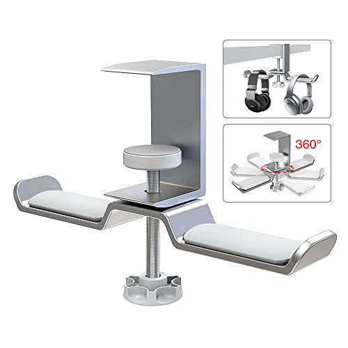 6amLifestyle Doppelter drehbarer Kopfhörer-Ständer zum Aufhängen unter dem Schreibtisch, Klemme, Headset-Halter, Aluminium, Belastung bis zu 5 kg, kompatibel mit Universal-Kopfhörern, Silber 6A-13SV Bild 1