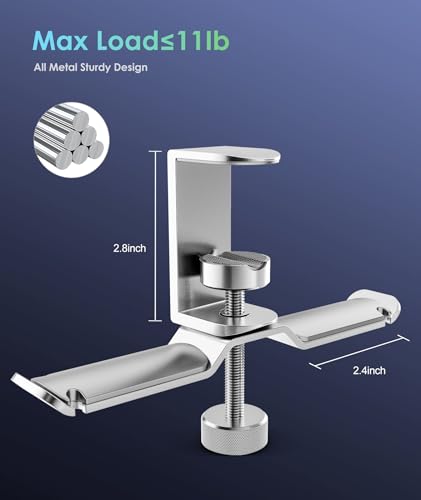 6amLifestyle Doppelter drehbarer Kopfhörer-Ständer zum Aufhängen unter dem Schreibtisch, Klemme, Headset-Halter, Aluminium, Belastung bis zu 5 kg, kompatibel mit Universal-Kopfhörern, Silber 6A-13SV Bild 4
