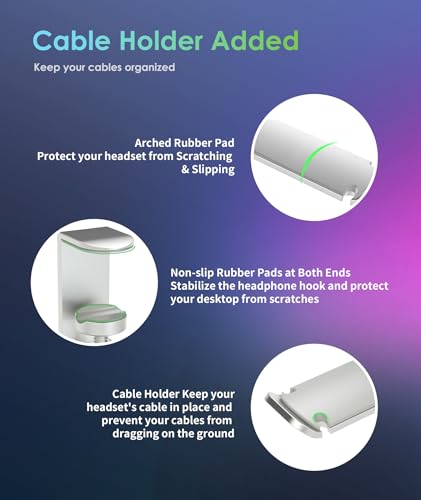 6amLifestyle Doppelter drehbarer Kopfhörer-Ständer zum Aufhängen unter dem Schreibtisch, Klemme, Headset-Halter, Aluminium, Belastung bis zu 5 kg, kompatibel mit Universal-Kopfhörern, Silber 6A-13SV Bild 5