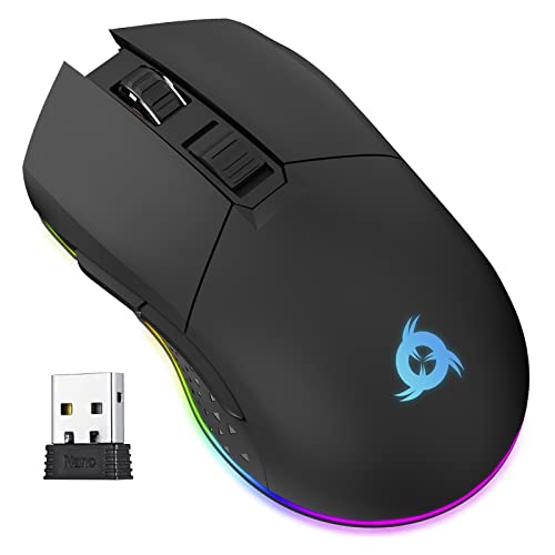 KLIM Blaze - Wiederaufladbare kabellose RGB Gaming Maus - NEU - Hochpräziser Sensor mit Langer Akkudauer - Einstellbar auf bis zu 10000 DPI - Kabel- und Funk Maus Modus (Schwarz) Bild 1