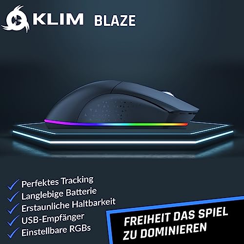 KLIM Blaze - Wiederaufladbare kabellose RGB Gaming Maus - NEU - Hochpräziser Sensor mit Langer Akkudauer - Einstellbar auf bis zu 10000 DPI - Kabel- und Funk Maus Modus (Schwarz) Bild 2