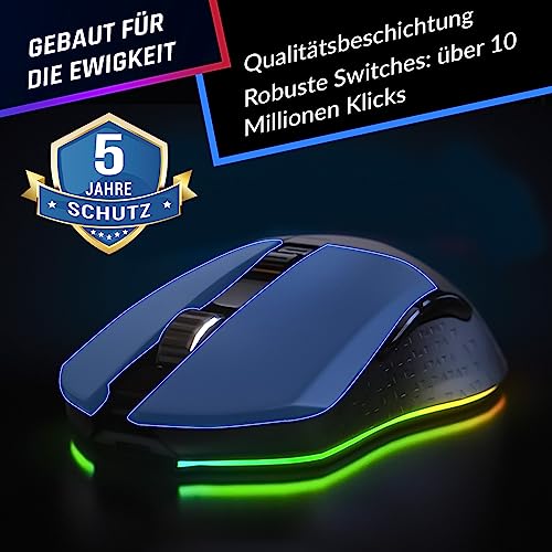 KLIM Blaze - Wiederaufladbare kabellose RGB Gaming Maus - NEU - Hochpräziser Sensor mit Langer Akkudauer - Einstellbar auf bis zu 10000 DPI - Kabel- und Funk Maus Modus (Schwarz) Bild 6