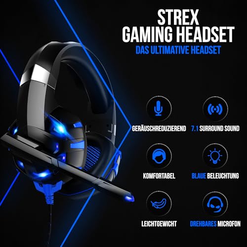 Strex Gaming-Headset mit Mikrofon Blau – Kompatibel mit PC | PS4 | PS5 | Xbox One | Xbox Series Bild 2