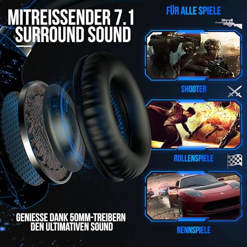 Strex Gaming-Headset mit Mikrofon Blau – Kompatibel mit PC | PS4 | PS5 | Xbox One | Xbox Series Bild 3