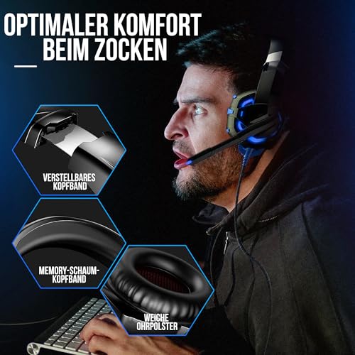 Strex Gaming-Headset mit Mikrofon Blau – Kompatibel mit PC | PS4 | PS5 | Xbox One | Xbox Series Bild 4