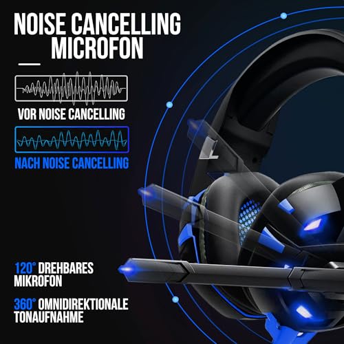 Strex Gaming-Headset mit Mikrofon Blau – Kompatibel mit PC | PS4 | PS5 | Xbox One | Xbox Series Bild 5