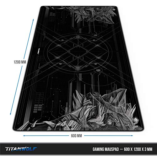 CSL - Übergröße Mauspad Gaming Titanwolf 1200x600mm - XXXL Mousepad groß mit Motiv - Tischunterlage Large Size - verbessert Präzision und Geschwindigkeit - XXL - für Logitech Maus und Tastatur Bild 2