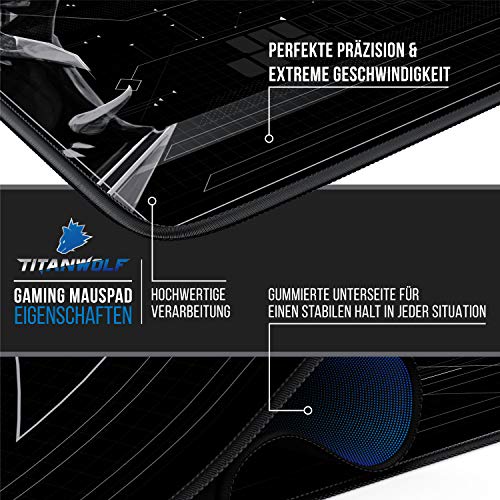 CSL - Übergröße Mauspad Gaming Titanwolf 1200x600mm - XXXL Mousepad groß mit Motiv - Tischunterlage Large Size - verbessert Präzision und Geschwindigkeit - XXL - für Logitech Maus und Tastatur Bild 4
