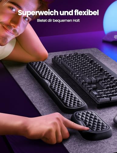Vaydeer Handballenauflage für Tastatur und Maus, Wrist Rest, Ergonomisches Memory-Foam-Handgelenkstützen-Set für Büro und Spiele - Schwarz. Bild 2