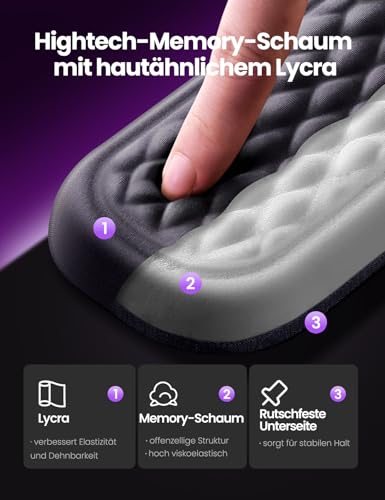 Vaydeer Handballenauflage für Tastatur und Maus, Wrist Rest, Ergonomisches Memory-Foam-Handgelenkstützen-Set für Büro und Spiele - Schwarz. Bild 4