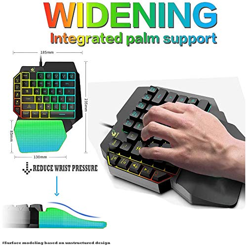 Kombination aus Gaming-Tastatur und -Maus, verkabelt 39 Tasten Mechanisches Gefühl Regenbogen-Hintergrundbeleuchtung mit Handgelenkstütze Für PC/Xbox/PS4-Einhandtastatur und RGB-Gaming-Maus (schwarz) Bild 3