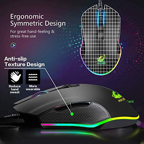 Kombination aus Gaming-Tastatur und -Maus, verkabelt 39 Tasten Mechanisches Gefühl Regenbogen-Hintergrundbeleuchtung mit Handgelenkstütze Für PC/Xbox/PS4-Einhandtastatur und RGB-Gaming-Maus (schwarz) Bild 4