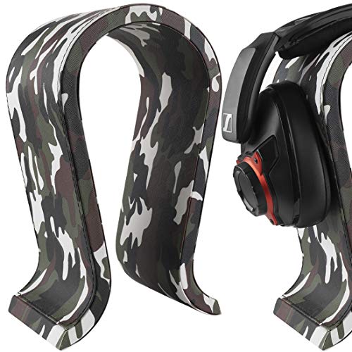 GEEKRIA Camo Gaming-Headset-Ständer, Veganer Ledersockel aus Holz, Omega-Kopfhörerhalter für den Schreibtisch, Display-Rack für Over-Ear, kompatibel mit JBL, HyperX, Razer, Turtle Beach, Sony PS5 Bild 1