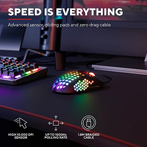 Trust Gaming GXT 960 Graphin Leichte RGB Gaming Maus, 74 g, 200-10.000 DPI, Einstellbare Pollrate bis zu 1000 Hz, 6 Programmierbare Tasten, PC-Maus für Laptop, Computer, Windows - Schwarz Bild 4