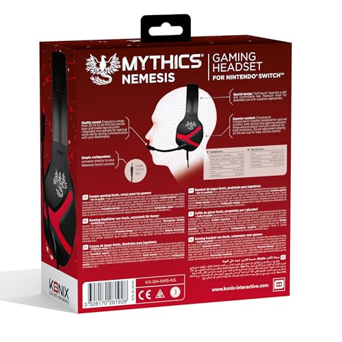 Konix Mythics Nemesis Kabelgebundenes Gaming Headset für Nintendo Switch - 45° Mikrofon - 1,5 m Kabel - 3,5 mm Klinkenstecker - Schwarz und Rot Bild 6