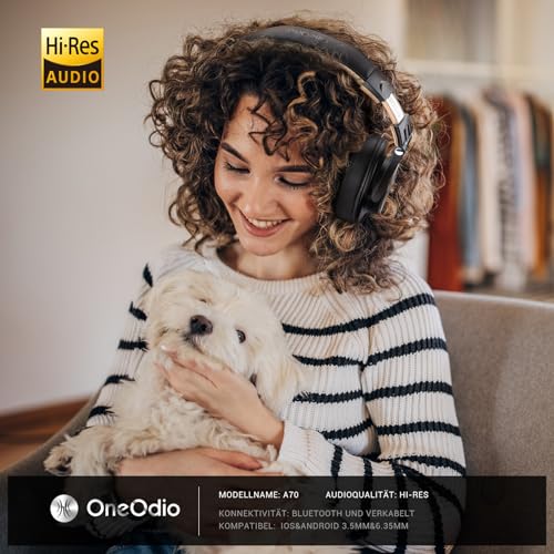 OneOdio Bluetooth Kopfhörer Over Ear, 72 Stdn HiFi Stereo Kopfhörer Kabellos, Wireless Headphones mit 6.35mm & 3.5mm Klinke für Studio DJ Handy PC AMP - Gold Bild 2