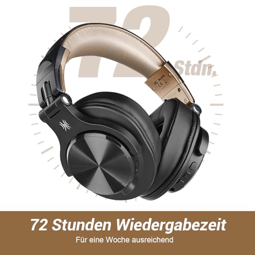 OneOdio Bluetooth Kopfhörer Over Ear, 72 Stdn HiFi Stereo Kopfhörer Kabellos, Wireless Headphones mit 6.35mm & 3.5mm Klinke für Studio DJ Handy PC AMP - Gold Bild 3