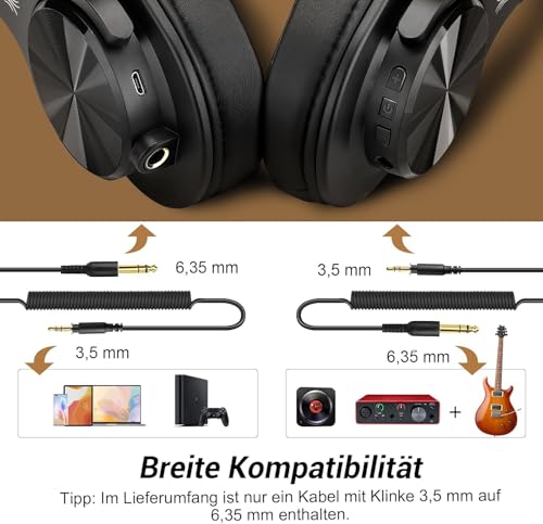 OneOdio Bluetooth Kopfhörer Over Ear, 72 Stdn HiFi Stereo Kopfhörer Kabellos, Wireless Headphones mit 6.35mm & 3.5mm Klinke für Studio DJ Handy PC AMP - Gold Bild 4