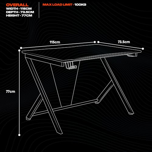 X Rocker Ocelot Aluminium Carbon Gaming Tisch mit Kabelmanagement, Headset-Ablage & Becherhalter 115 x 73,5 x 77 cm Bild 2