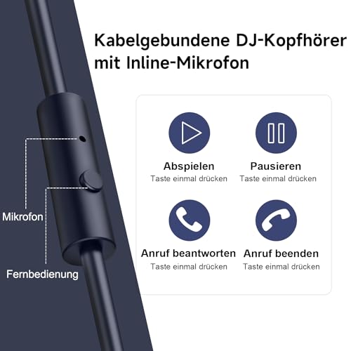 OneOdio Over Ear Kopfhörer mit Kabel, 50mm Treiber, Bassklang, 6.35 & 3.5mm Klinke, Share-Port, Geschlossene Studio Headphones für DJ, Podcast, Monitor, Handy, PC, MP3/4 (Pro-10 Blau) Bild 5