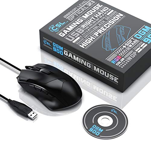 CSL - 4800 DPI Gaming Maus mit RGB Beleuchtung – optische Computermaus - 9 Tasten – 600-4800 DPI – 7 Farben – LED Farbwechsel – Huano Tasten – Makroprogrammierung – mit Software Treiber-CD – schwarz Bild 7