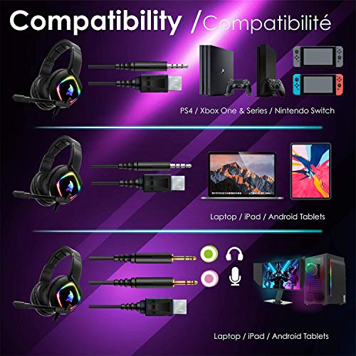 EMPIRE GAMING - Gaming Headset Dark Rainbow G-HD10 -Kompatibel PS4/PS5/Xbox Series/Smartphones/Tablets/PC/MAC Plattformübergreifend -High-Definition-Stereo-Omnidirektionales Mikrofon Bild 7