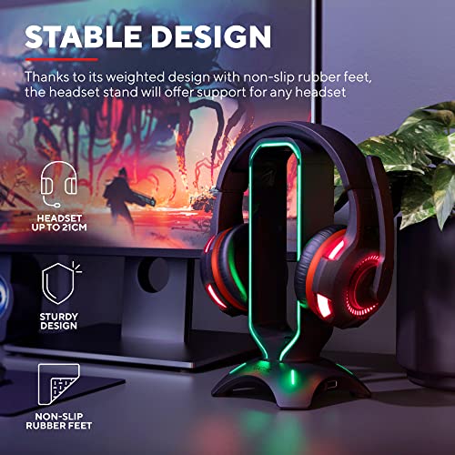 GXTrust Trust Gaming GXT 265 Cintar RGB Headset Halterung, Kopfhörer Ständer, 2 USB-Anschlüsse, Passend für Alle Headsets, Kopfhörer Halter mit LED-beleuchtete Ränder - Schwarz Bild 2