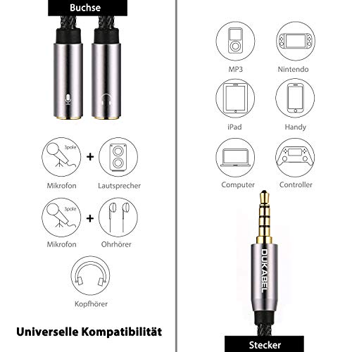 DuKabel Audio Klinken Y Kabel Kopfhörer Splitter Adapter (3.5mm CTIA Standard Klinkenstecker auf 2X 3,5mm TRS Buchse) für Gaming Headset, Xbox One, PS4, Smartphones und Laptop - Top Series 1,2m Bild 2