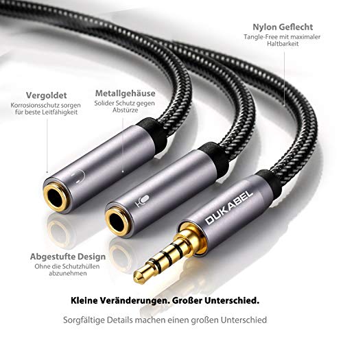 DuKabel Audio Klinken Y Kabel Kopfhörer Splitter Adapter (3.5mm CTIA Standard Klinkenstecker auf 2X 3,5mm TRS Buchse) für Gaming Headset, Xbox One, PS4, Smartphones und Laptop - Top Series 1,2m Bild 5