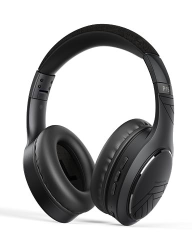 PowerLocus P19 Bluetooth Over Ear Kopfhörer, Kabellose Kopfhörer mit Mikrofon, 70std. Spielzeit, Hi-Fi Tiefe Bässe, Faltbar Headset für iPad/Handys/Laptops/PC (Schwarz/Grau) Bild 1