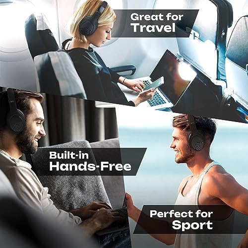 PowerLocus P19 Bluetooth Over Ear Kopfhörer, Kabellose Kopfhörer mit Mikrofon, 70std. Spielzeit, Hi-Fi Tiefe Bässe, Faltbar Headset für iPad/Handys/Laptops/PC (Schwarz/Grau) Bild 3