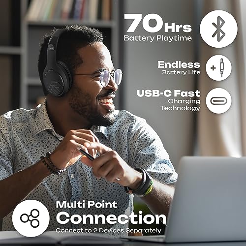 PowerLocus P19 Bluetooth Over Ear Kopfhörer, Kabellose Kopfhörer mit Mikrofon, 70std. Spielzeit, Hi-Fi Tiefe Bässe, Faltbar Headset für iPad/Handys/Laptops/PC (Schwarz/Grau) Bild 5