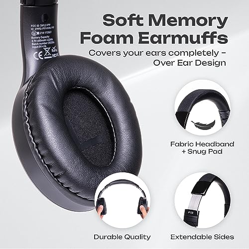 PowerLocus P19 Bluetooth Over Ear Kopfhörer, Kabellose Kopfhörer mit Mikrofon, 70std. Spielzeit, Hi-Fi Tiefe Bässe, Faltbar Headset für iPad/Handys/Laptops/PC (Schwarz/Grau) Bild 7