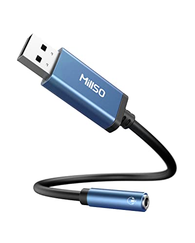MillSO Klinke auf USB Adapter USB Soundkarte Extern auf 3.5 mm 4-polige TRRS Buchse (Audio und Mikrofon), Aux Audio Konverter Adapter für Kopfhörer, Lautsprecher, PC, Laptop, Desktop, PS4, PS5-28cm Bild 1
