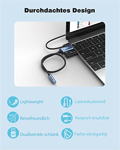 MillSO Klinke auf USB Adapter USB Soundkarte Extern auf 3.5 mm 4-polige TRRS Buchse (Audio und Mikrofon), Aux Audio Konverter Adapter für Kopfhörer, Lautsprecher, PC, Laptop, Desktop, PS4, PS5-28cm Bild 5