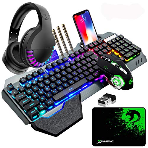 Kabellose Gaming-Tastatur & Maus & Headset Set,4 in 1,16 RGB Hintergrundbeleuchtung wiederaufladbare Tastatur mit Handballenauflage,7 Gaming-Maus mit Hintergrundbeleuchtung & RGB Bluetooth-Kopfhörer Bild 1
