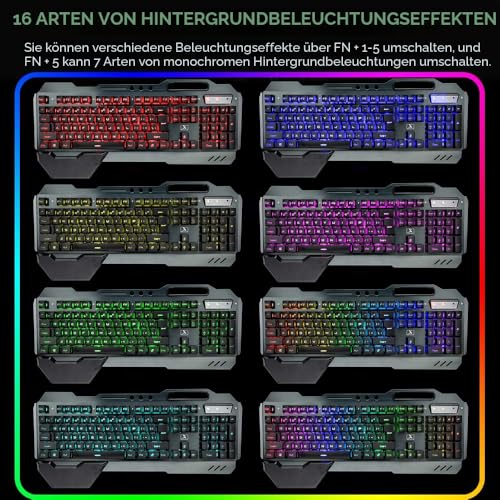 Kabellose Gaming-Tastatur & Maus & Headset Set,4 in 1,16 RGB Hintergrundbeleuchtung wiederaufladbare Tastatur mit Handballenauflage,7 Gaming-Maus mit Hintergrundbeleuchtung & RGB Bluetooth-Kopfhörer Bild 3