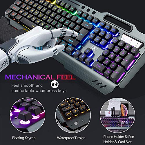 Kabellose Gaming-Tastatur & Maus & Headset Set,4 in 1,16 RGB Hintergrundbeleuchtung wiederaufladbare Tastatur mit Handballenauflage,7 Gaming-Maus mit Hintergrundbeleuchtung & RGB Bluetooth-Kopfhörer Bild 4