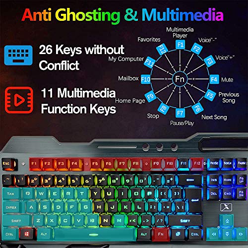 Kabellose Gaming-Tastatur & Maus & Headset Set,4 in 1,16 RGB Hintergrundbeleuchtung wiederaufladbare Tastatur mit Handballenauflage,7 Gaming-Maus mit Hintergrundbeleuchtung & RGB Bluetooth-Kopfhörer Bild 7