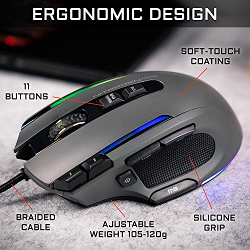 THE G-LAB Kult NITROGEN CORE Hochleistungs-Kabel-Gaming-Maus - Avago 10.000 DPI-Optischsensor, RGB, Anpassbares Gewicht, 11 Extrem Programmierbare Tasten, Ultraleicht – Kompatibel mit PC/PS5/Xbox One Bild 4