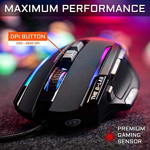 THE G-LAB Kult Nitrogen Atom Hochpräzise kabelgebundene Gaming-Maus - Optischer 4800 DPI Sensor, RGB, 9 Programmierbare Tasten, Ultraleicht, Perfekt für MOBA/FPS – Kompatibel mit PC/PS4/Xbox One Bild 2