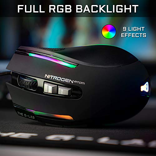 THE G-LAB Kult Nitrogen Atom Hochpräzise kabelgebundene Gaming-Maus - Optischer 4800 DPI Sensor, RGB, 9 Programmierbare Tasten, Ultraleicht, Perfekt für MOBA/FPS – Kompatibel mit PC/PS4/Xbox One Bild 3