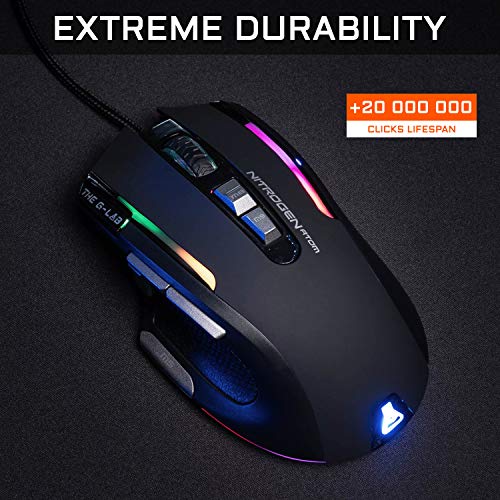 THE G-LAB Kult Nitrogen Atom Hochpräzise kabelgebundene Gaming-Maus - Optischer 4800 DPI Sensor, RGB, 9 Programmierbare Tasten, Ultraleicht, Perfekt für MOBA/FPS – Kompatibel mit PC/PS4/Xbox One Bild 5