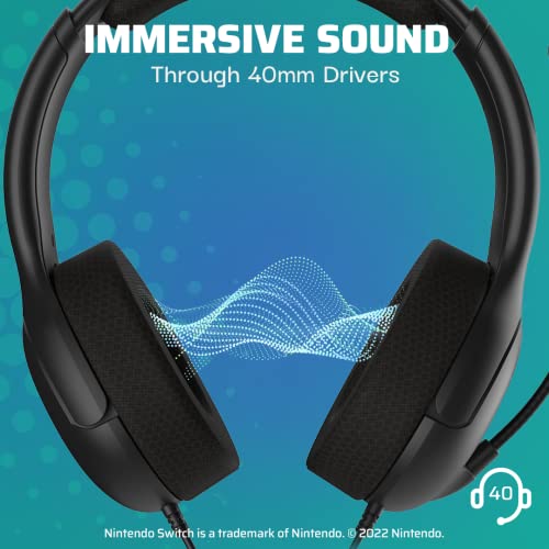 PDP Gaming LVL40 Stereo Kopfhörer mit Mic für Nintendo Switch - PC, iPad, Mac, Laptop Compatible - Geräuschunterdrückung Mikrofon, Lightweight, Soft Comfürt On Ear Headphones, 3.5mm jack - schwarz Bild 2
