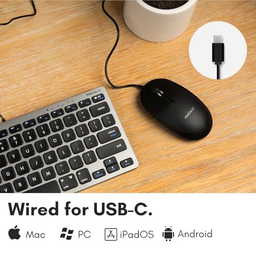 Macally Kabelgebundene USB-C-Maus für Mac und PC, schlank, leise und zuverlässig, 3 Tasten, Scrollrad und 4 DPI-Modus Typ C Maus für Laptop, MacBook Pro/Air, iMac, Plug-and-Play, USBC, Schwarz Bild 2